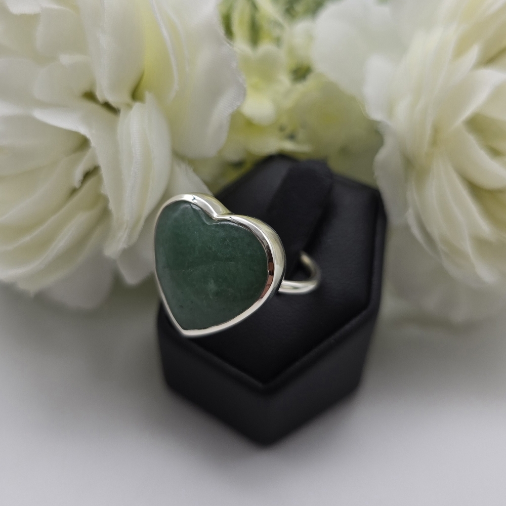 🥰 JADE HEART STERLING SILVER RING - Picture 9 of 12